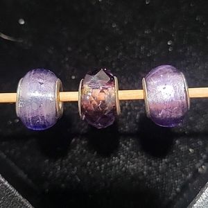 Set of 3 GLASS beads/charms. 925 silver